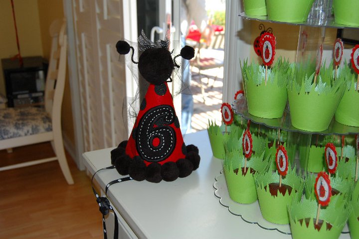 Outdoor Ladybug Garden Party Cupcakes & Birthday Hat| missfrugalfancypants.com