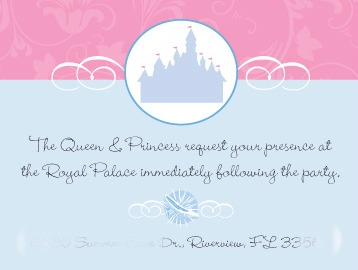 Cinderella Birthday Invitation Enclosure Cards | Make an Offsite Child's Party Invitation "Formal" with Enclosure Cards Inviting Close Friends & Family Back to Your Home to Open Gifts| missfrugalfancypants.com