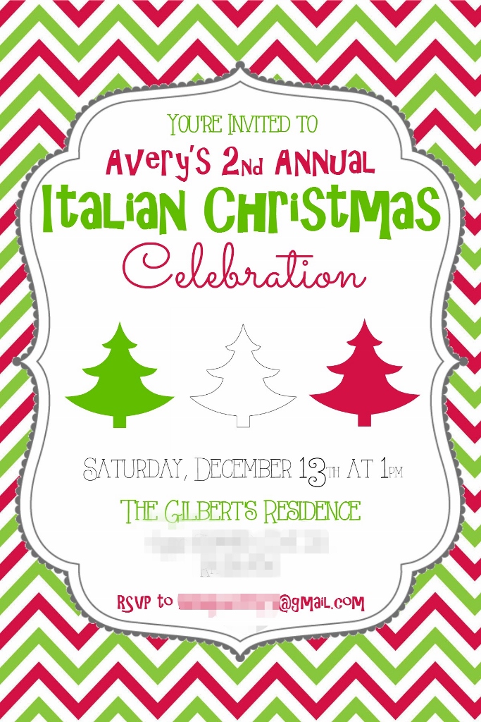 Italian Themed Christmas Celebration Invitation| missfrugalfancypants.com