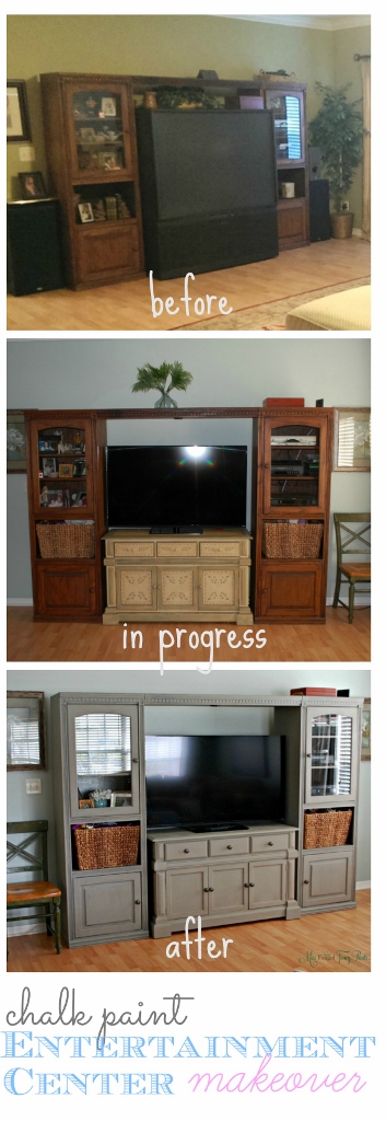Affordable DIY Entertainment Center Makeover with Annie Sloan Chalk Paint in French Linen| missfrugalfancypants.com